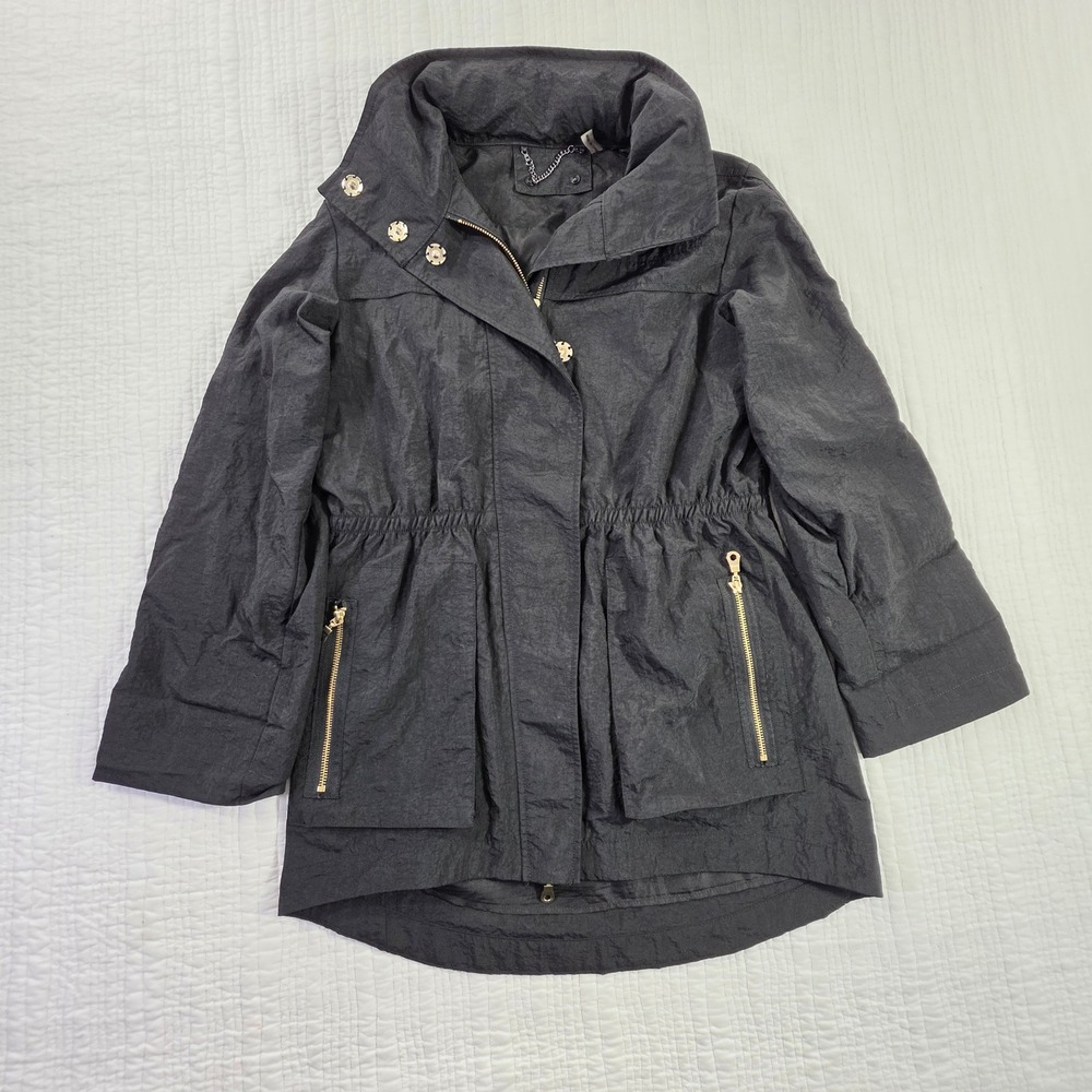White House Black Market Black Nylon Utility Anorak Jacket Gold Zip Small 5809